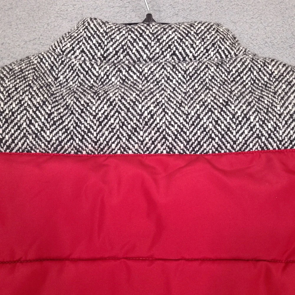 RuffHewn Womens Puffer Vest Large Red Herringbone Tweed Toggle‎ Zip Up